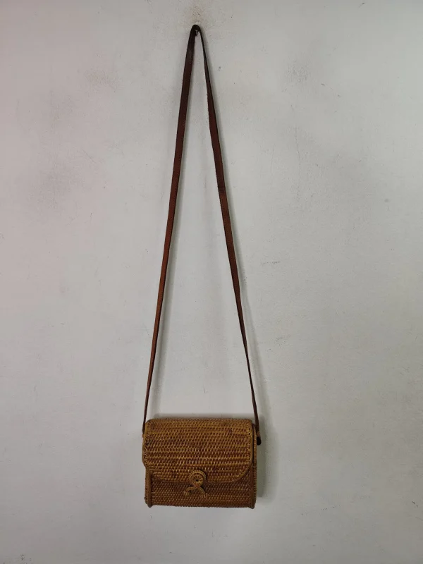 Vintage 70s wicker crossbody bag camel brown - Imagen 2