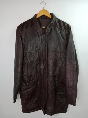Chaqueta de piel y ante marrón oscuro vintage 90s L