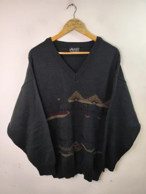 Jersey de punto verde oscuro estampado vintage 90s L