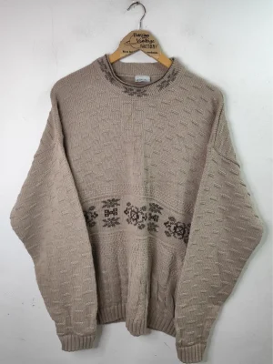 Jersey de punto beige estampado vintage 90s L XL
