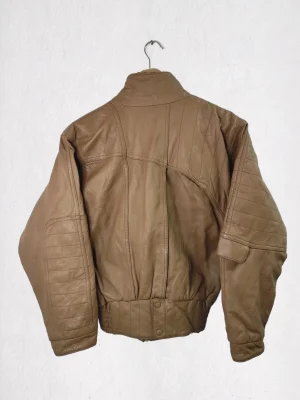 Chaqueta de piel cuero bomber marrón vintage 80s tienda comprar ropa vintage Barcelona España