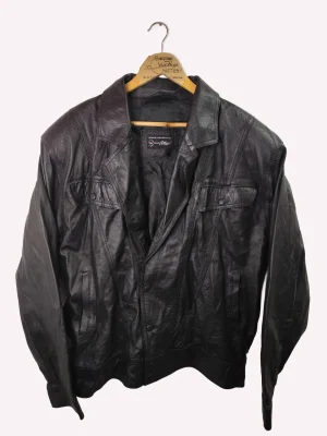 Chaqueta de piel cuero biker negra vintage 80s tienda comprar ropa vintage Barcelona España