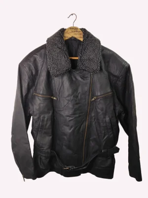 Chaqueta de piel cuero biker negra vintage 80s tienda comprar ropa vintage Barcelona España